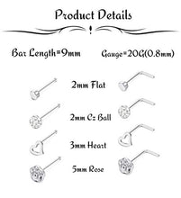 Carica l&#39;immagine nel visualizzatore di Gallery, Milacolato 20G Naso Stud Set I Forma Cartilagine Tragus Piercing CZ Acciaio... - Ilgrandebazar