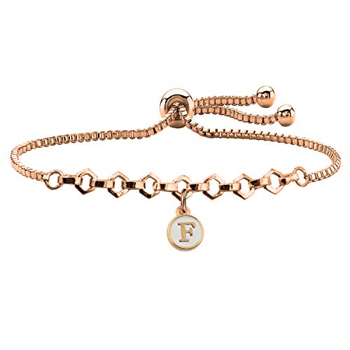 Braccialetto in oro rosa con iniziale e lettere dell'alfabeto, regolabile, F - Ilgrandebazar