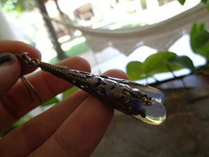 ✿ MANICA LUNGA IN BRONZO E ORECCHINI PIETRA DI LUNA - GOCCE LUNGHE ✿...