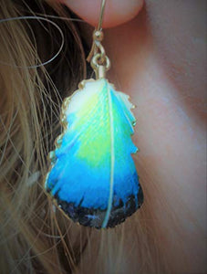 ✿ FOGLIA ORO SMALTO - ✿ orecchini piuma di pavone verde - blu -...