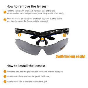 FREE SOLDIER Occhiali da Sole da Uomo Polarizzati 5 in 1 Occhiale Ciclismo MTB Softair Occhiali Tattici Militari Anti-UV400 Protezione per Ciclismo, Corsa, Pesca, Guida, Sport All'aperto, Blu