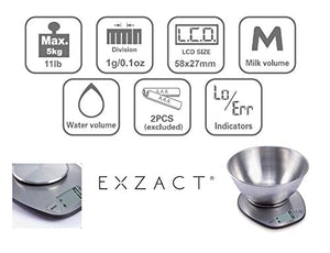 EXZACT Bilance da Cucina/Bilancia Elettronica ad Alta Precisione con Argento