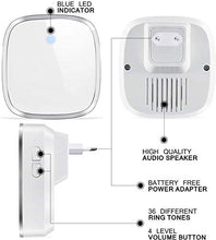 Carica l'immagine nel visualizzatore di Gallery, Campanello Senza Fili Impermeabile, Wireless Doorbell Con Raggio 1-2 Bianco