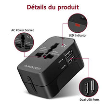 Carica l'immagine nel visualizzatore di Gallery, Adattatore da Viaggio, Amoner Adattatore da Viaggio Universale con 2 Porte Caricabatterie USB Adatto per più di 180 paesi (Nero)