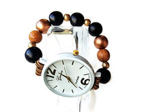 Carica l&#39;immagine nel visualizzatore di Gallery, Orologio da polso donna elasticizzato Bracciale perle Legno Bianco Nero... - Ilgrandebazar