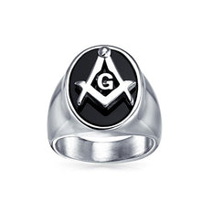 Carica l&#39;immagine nel visualizzatore di Gallery, Bling Jewelry Secret Society Square Compass Black Oval Mens Signet Freemason... - Ilgrandebazar
