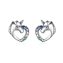 Carica l&#39;immagine nel visualizzatore di Gallery, CNNIK Orecchini a forma di cuore unicorno in argento 925 per le donna...