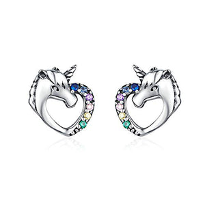 CNNIK Orecchini a forma di cuore unicorno in argento 925 per le donna...