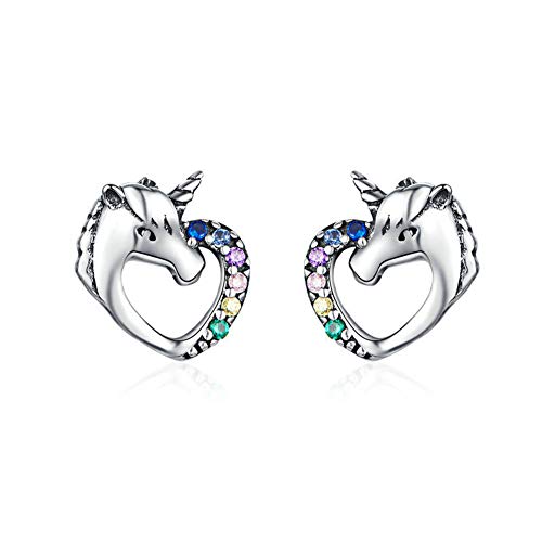 CNNIK Orecchini a forma di cuore unicorno in argento 925 per le donna...