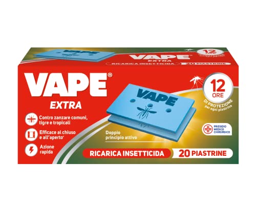 Vape Piastrine Extra, Doppio principio attivo, Protezione Rapida Contro Le Zanzare comuni e tigre, Fino A 12 Ore, 20Pz