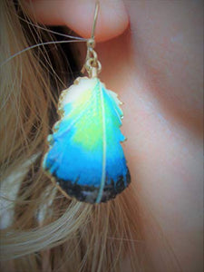 ✿ FOGLIA ORO SMALTO - ✿ orecchini piuma di pavone verde - blu -...