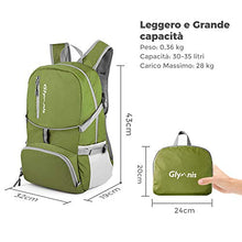 Carica l'immagine nel visualizzatore di Gallery, Glymnis Zaino Ripiegabile 30L da Viaggio Pieghevole Impermeabile Verde