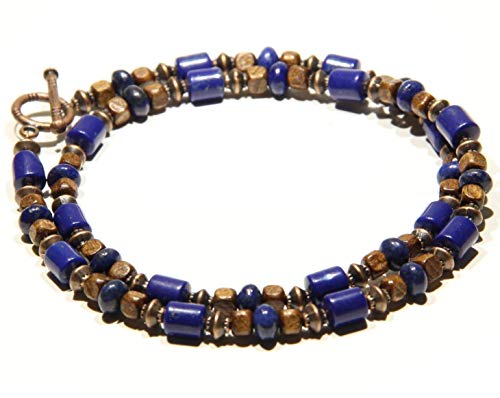 Collana di lapislazzuli, con perline legno e perle rame per uomini e... - Ilgrandebazar