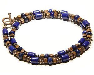 Collana di lapislazzuli, con perline legno e perle rame per uomini e... - Ilgrandebazar