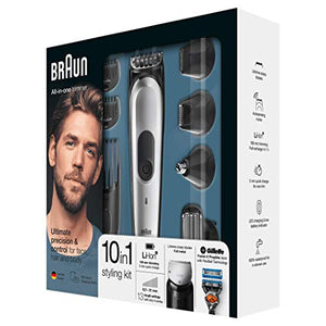 Braun Regolabarba Eletrico Uomo Tutto-in-1 MGK7020 Rifinitore, Nero/Argento