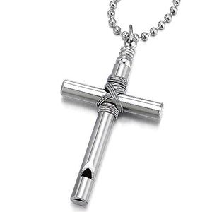 COOLSTEELANDBEYOND Collana Unisex Con Croce Gotica, Ciondolo In Acciaio Inossidabile 316L, Catena Sfera 60cm, Bicolore Argento E Nero - 5