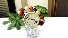 Carica l&#39;immagine nel visualizzatore di Gallery, Orologio da polso bracciale elastico con perle legno marrone beige bordeaux... - Ilgrandebazar