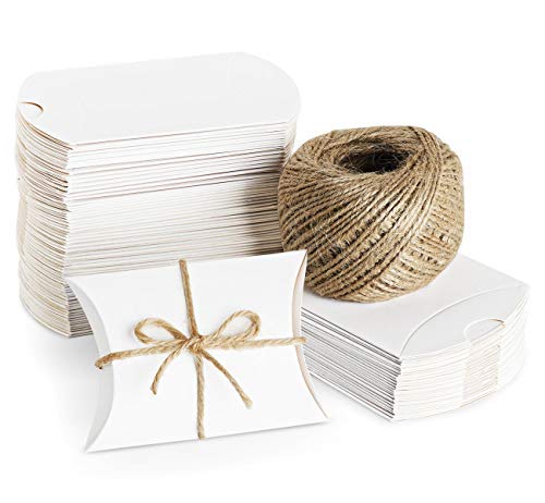 Absofine 100pcs Pillow scatole regalo bianco con 60 m di iuta Candy Bianco - Ilgrandebazar