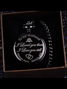 Orologio da Tasca al Quarzo per Regalo del Marito, Custodia E Quadrante Nero - Ilgrandebazar