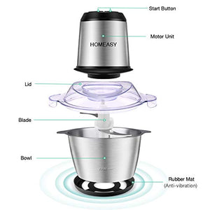 Tritatutto Elettrico, homeasy 2L Frullatore Multifunzionale con Ciotola in