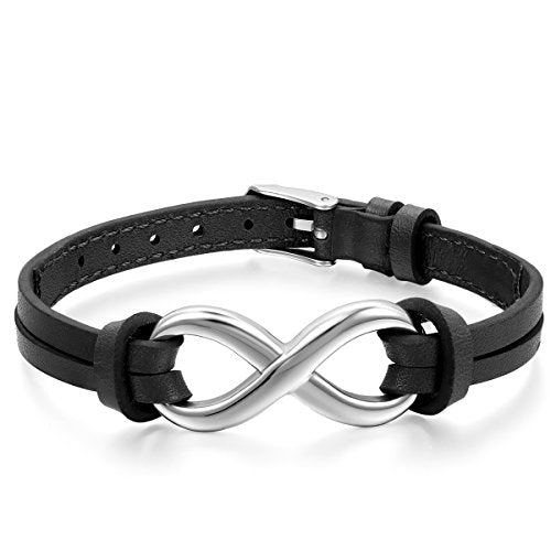 Oidea Bracciale Braccialetto per Uomo Donna in Pelle Nero - Ilgrandebazar