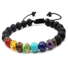 Carica l&#39;immagine nel visualizzatore di Gallery, 7 bracciale in pietra chakra intrecciata corda regolabile Lucky Charm Lava... - Ilgrandebazar