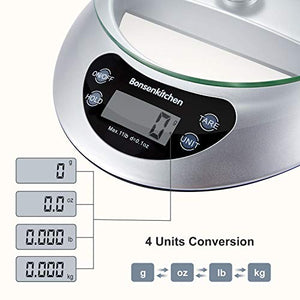 Bonsenkitchen Bilancia da cucina Digitale, vassoio di vetro con Argento - Ilgrandebazar