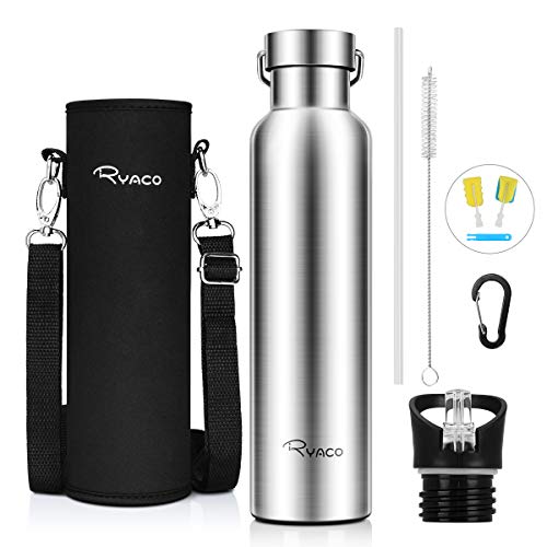 Ryaco Bottiglia Termica per Acqua in Acciaio Inox 1000ml / 35oz, Argento