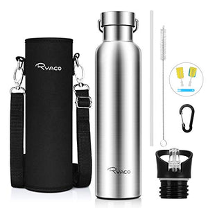 Ryaco Bottiglia Termica per Acqua in Acciaio Inox 1000ml / 35oz, Argento