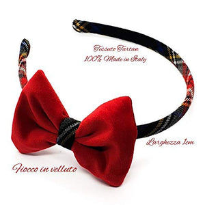 Cerchietto per capelli bambina in tessuto Tartan con fiocco velluto Made... - Ilgrandebazar