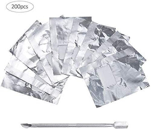Lictin 200PCS Remover Foil Wraps del Rimuovere smalto gel per Unghie, Fogli di Alluminio per Rimuovere lo Smalto,Nail wraps di tamponi di cotone + Spingi Cuticole Professionale
