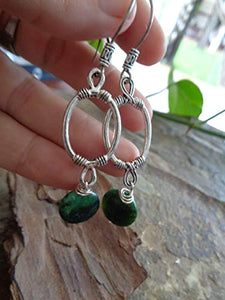 ✿ LONG OVAL & GREEN ROUND STONE ✿ Orecchini etnici con ganci lunghi decorati