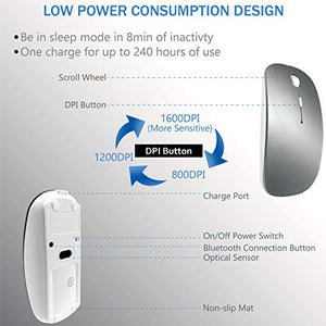 Mouse wireless Bluetooth silenzioso ricaricabile - Grigio