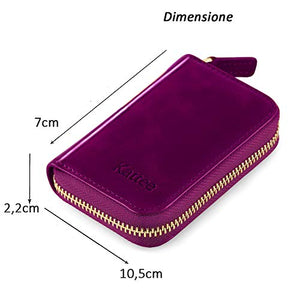 Kattee Porta Carte di Credito in Vera Pelle con Protezione RFID, Viola Rossa