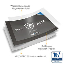 Carica l'immagine nel visualizzatore di Gallery, Gutwerk Blocco RFID | Custodia Protettiva NFC Antistrappo [12+2 pezzi] | Carte di Credito, Bancomat, Carta d'Identità Elettronica, Passaporto|100% di sicurezza contro il furto di dati personali