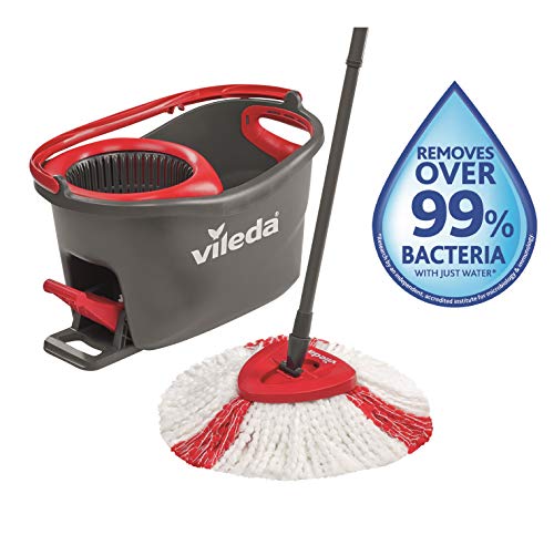 Vileda Turbo Sistema Lavapavimenti Rotante con Manico Telescopico e Fiocco, 55 - 130 cm, Rosso/Nero