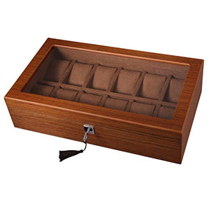 Qiwode - Scatola per orologi da uomo, in legno massello, con 12 Grids