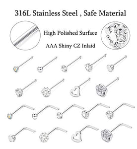 Milacolato 20G Naso Stud Set I Forma Cartilagine Tragus Piercing CZ Acciaio... - Ilgrandebazar