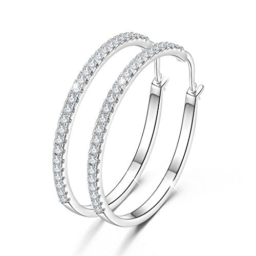 Orecchini a cerchio in argento 925, anelli grandi e rotondi con pavé di...