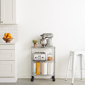 AmazonBasics - Scaffalatura a 3 ripiani, su rotelle, Cromo - Ilgrandebazar