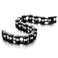 Carica l&#39;immagine nel visualizzatore di Gallery, COOLSTEELANDBEYOND Maschile Nero Argento Due Toni Bracciale da Uomo, Catena... - Ilgrandebazar