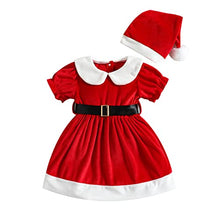 Carica l'immagine nel visualizzatore di Gallery, Loalirando Completo Bambina Invernale Abito di Natale Bambina Neonata Natalizio Vestiti Bambina Invernali con Cintura+Cappello di Natale per Bambini (Rosso, 6-12 Mesi)