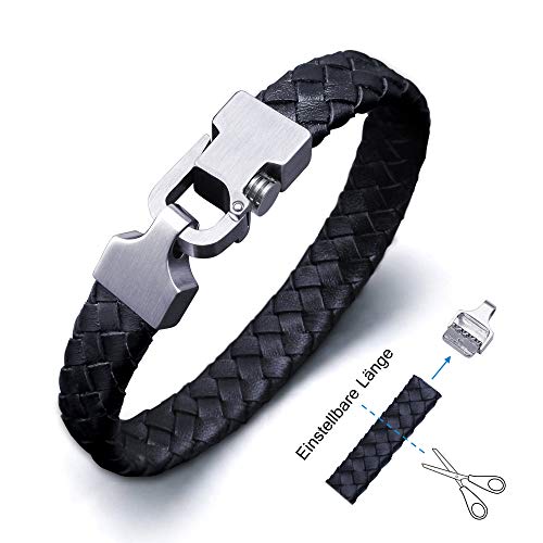 Amtier Bracciale Uomo in Pelle intrecciato Bracciali Regolabile con Nero - Ilgrandebazar