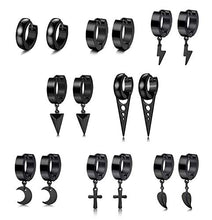 Carica l&#39;immagine nel visualizzatore di Gallery, YADOCA 8 Paia Acciaio Inossidabile Orecchini Uomo Nero Argento Punk