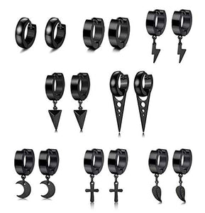 Set 2 Paia Orecchini A Perno Piccoli Unisex - Argento E Nero - Geometrici 1x0,3 Cm