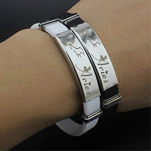 ODETOJOY Nera Costellazione Scorpione Bracciale Uomo Acciaio Inossidabile Segno Zodiacale 12 Zodiaci bracciali Silicone astrologia Oroscopo (Acquario)