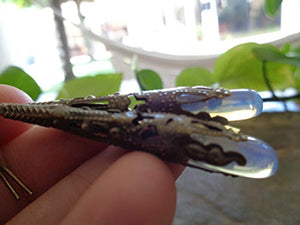 ✿ MANICA LUNGA IN BRONZO E ORECCHINI PIETRA DI LUNA - GOCCE LUNGHE ✿...