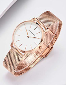Hannah Martin Orologio da Polso Donna Quadrante Bianco，cinturino Oro Rosa - Ilgrandebazar