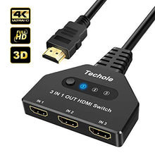 Carica l&#39;immagine nel visualizzatore di Gallery, Switch HDMI 4k, Techole Interruttore 3 In 1 Out con Cavo, Supporta 4K,...