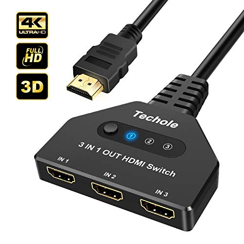 Switch HDMI 4k, Techole Interruttore 3 In 1 Out con Cavo, Supporta 4K,...